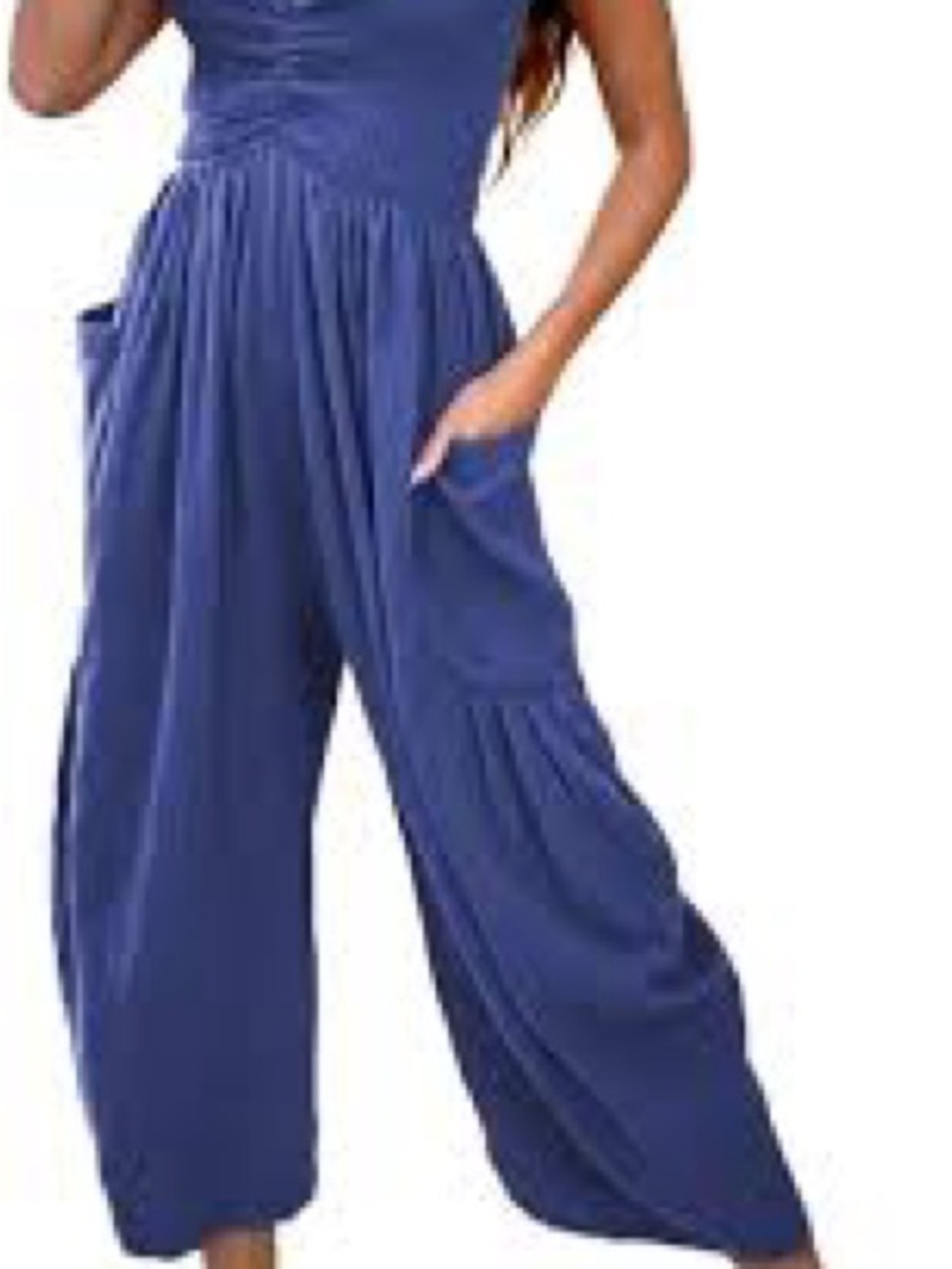 Wide-Leg Blue Sleeveless Jumpsuit with Side Pockets